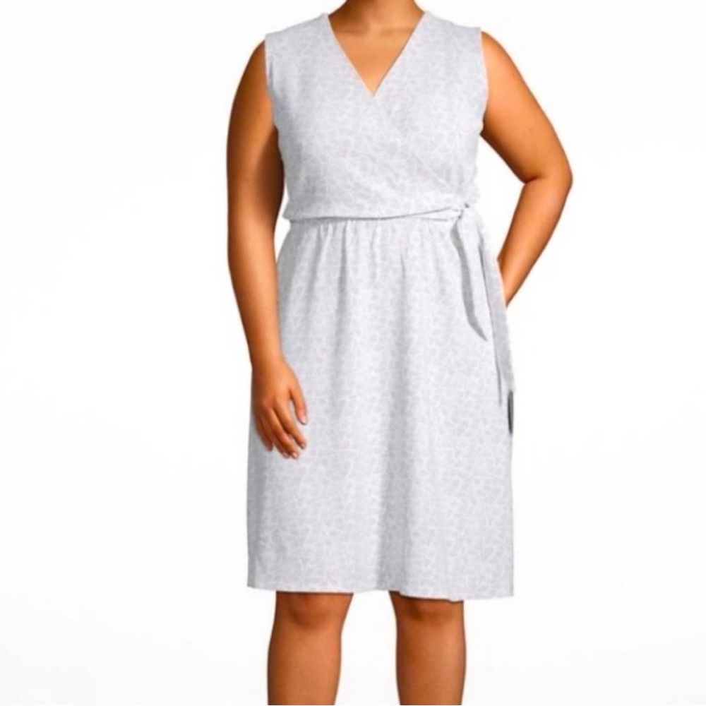 Lane Bryant Floral Print Faux Wrap A-Line Dress Grey White Plus Sz 22 / 24